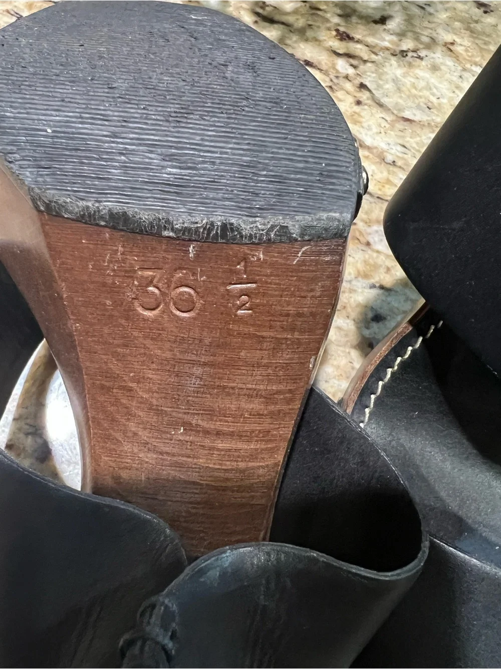 CHANEL Black Leather Studded Platform Mules 36.5